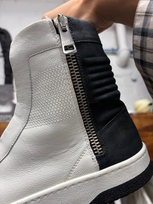 2010s Gucci Black/White ‘Hudson’ Leather High Top Sneakers