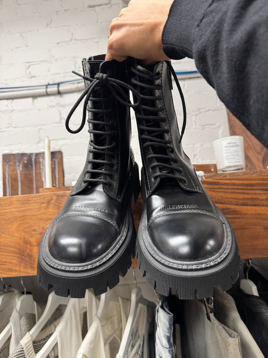 Balenciaga ‘Tractor’ Black Leather High Top Combat Boots