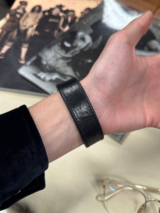 Chrome Hearts ‘Cross Ball’ Button Snap 925 Silver Leather Cuff Bracelet