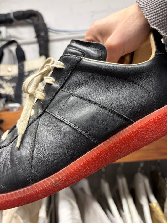 Maison Margiela Black Leather/Red Sole ‘G.A.T.’ Low Top Sneakers
