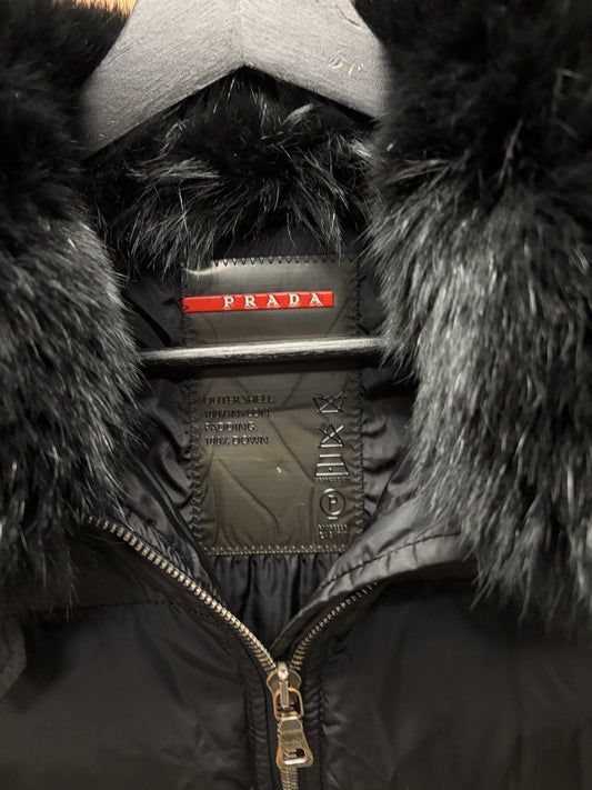 Prada Fur Trim Collar Black Down Padded Coat