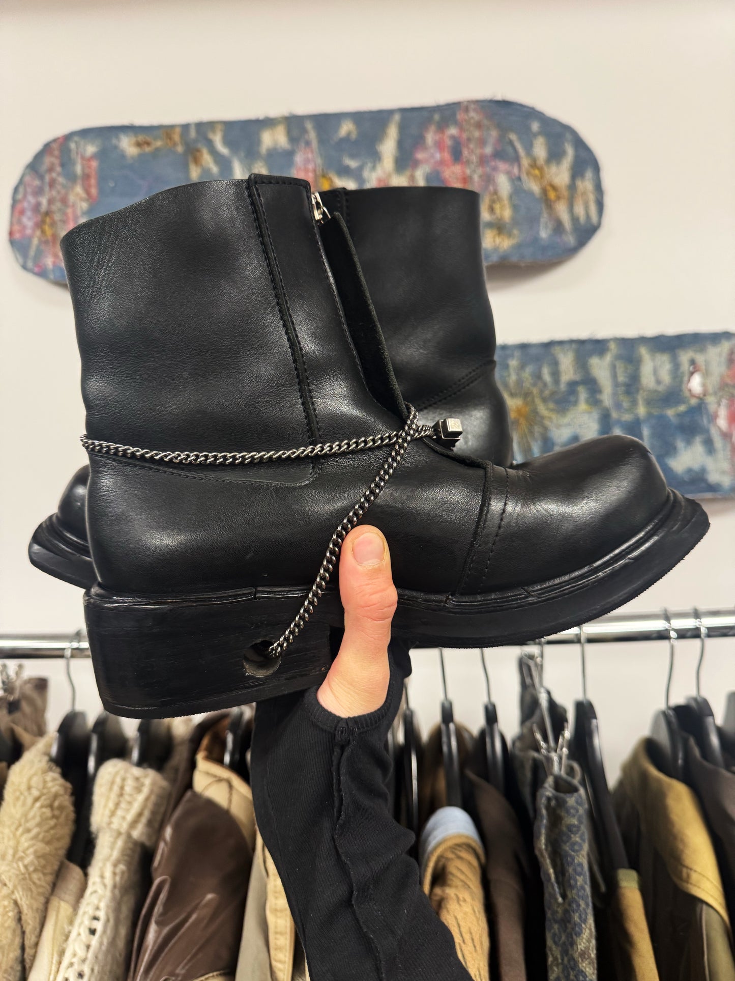 Dirk Bikkembergs ‘Bungee’ Metal Chain Heel Laced Boots