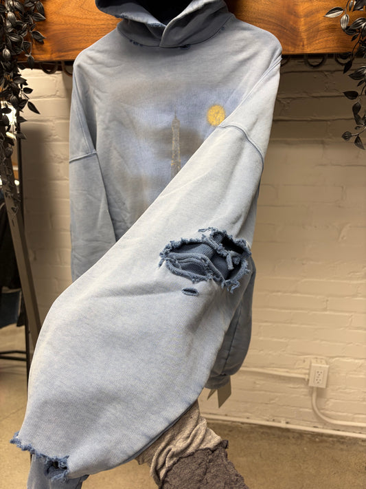 AW2023 Balenciaga ‘Paris Moon’ Blue Heavy Distressed Hoodie