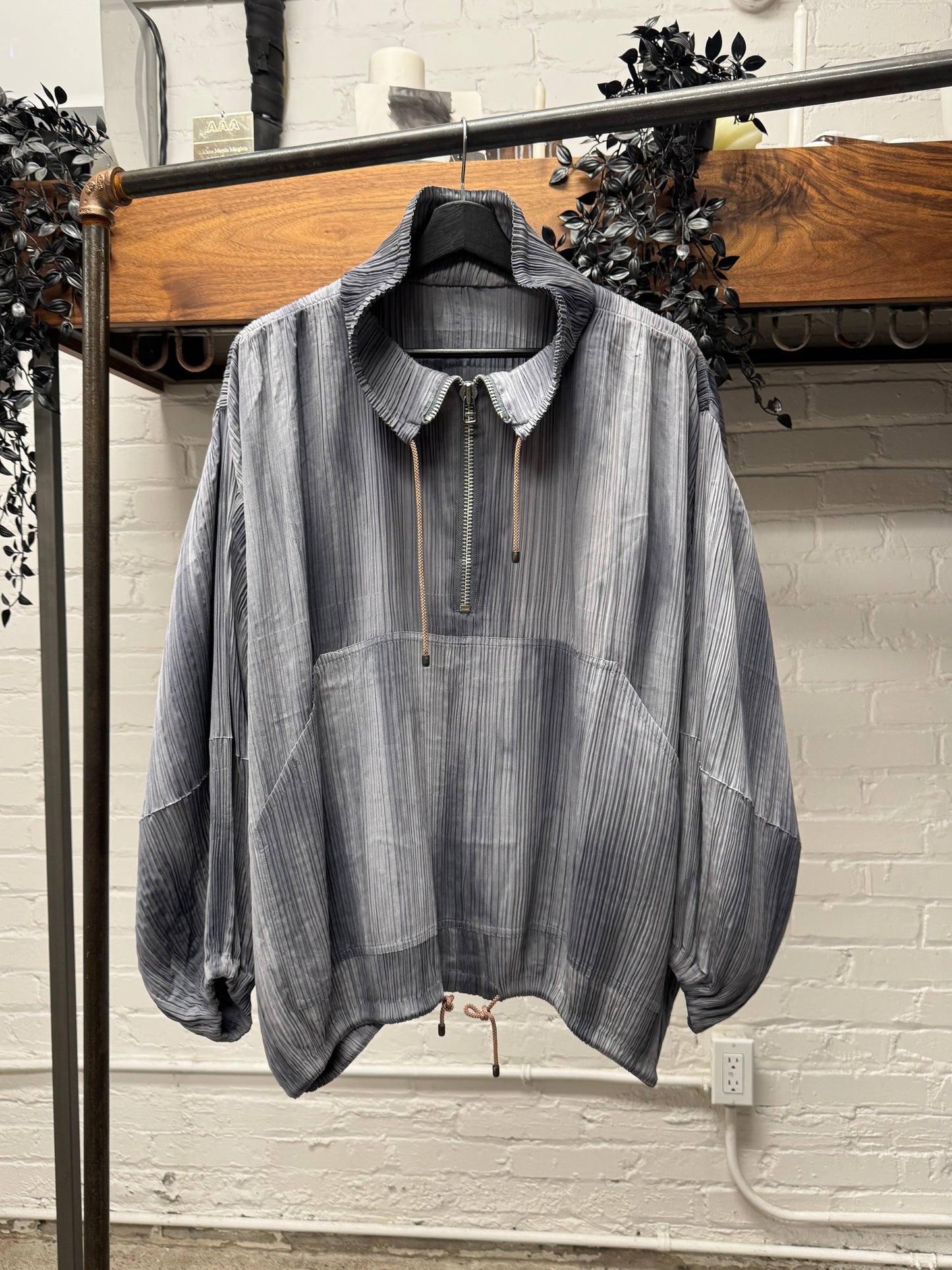 SS1991 Issey Miyake Runway Pleated Grey Windbreaker Jacket