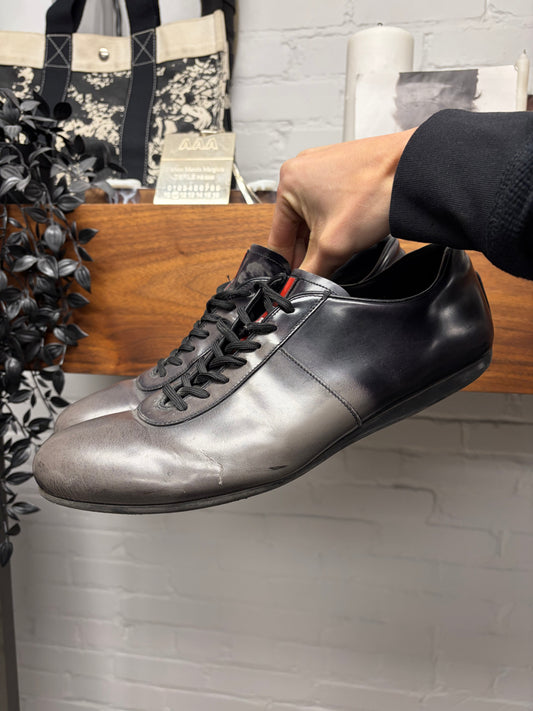 AW2007 Prada Gradient Grey/Midnight Black Leather Low Top Sneakers
