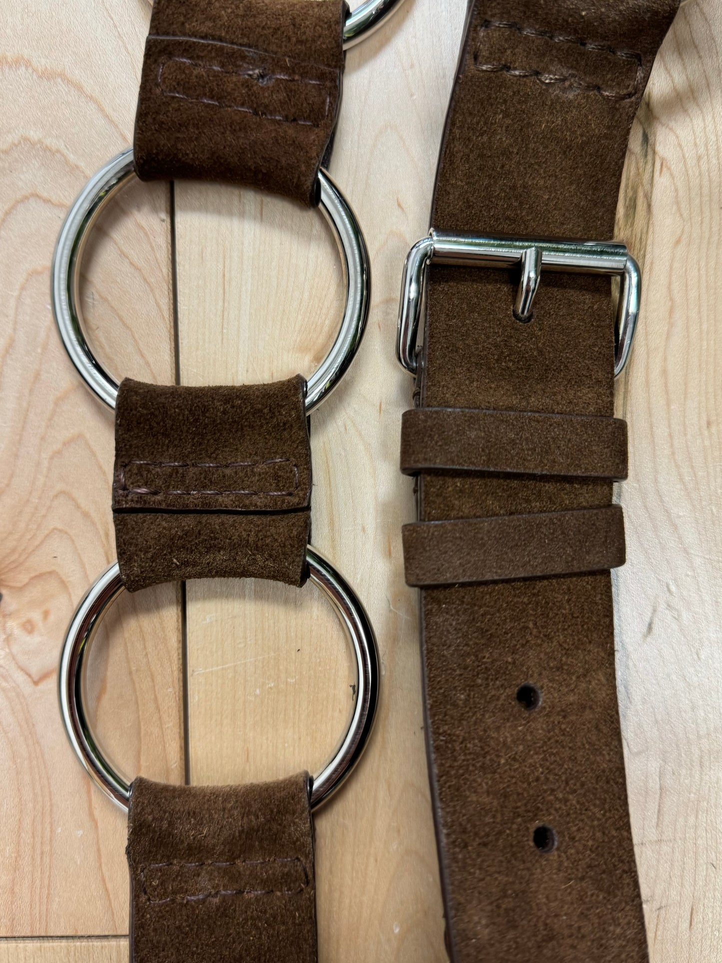 Miu Miu Brown Suede Silver ‘Hoop’ Belt