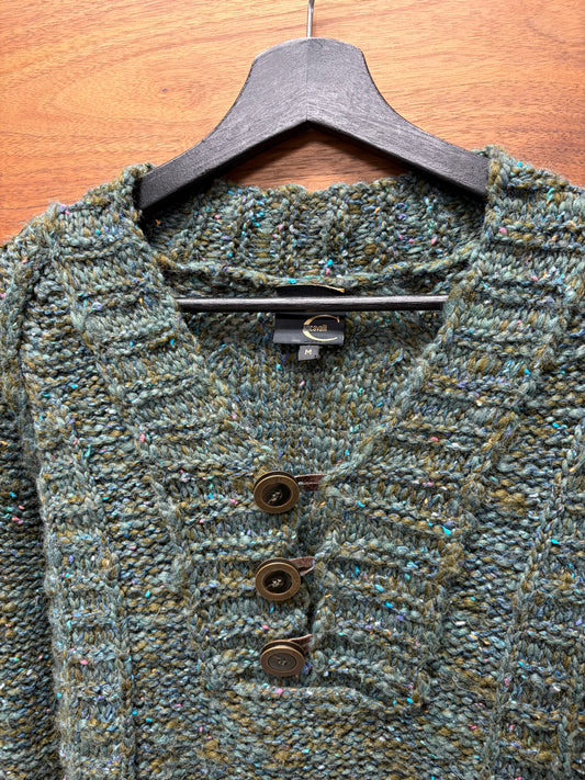 2000s Roberto Cavalli Felted Wool/Leather Button Collar Sweater