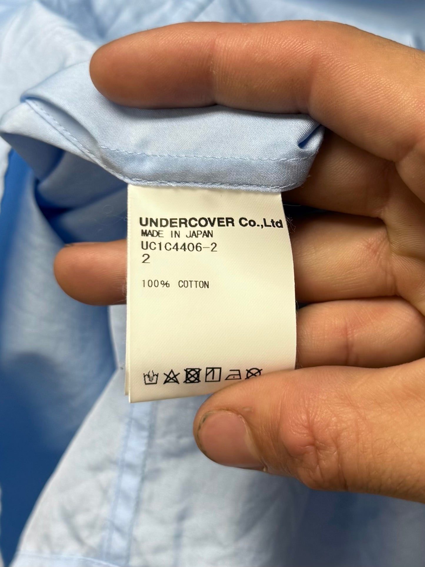 SS2023 Undercover ‘Mother Sky’ Slogan Blue Button Down Shirt