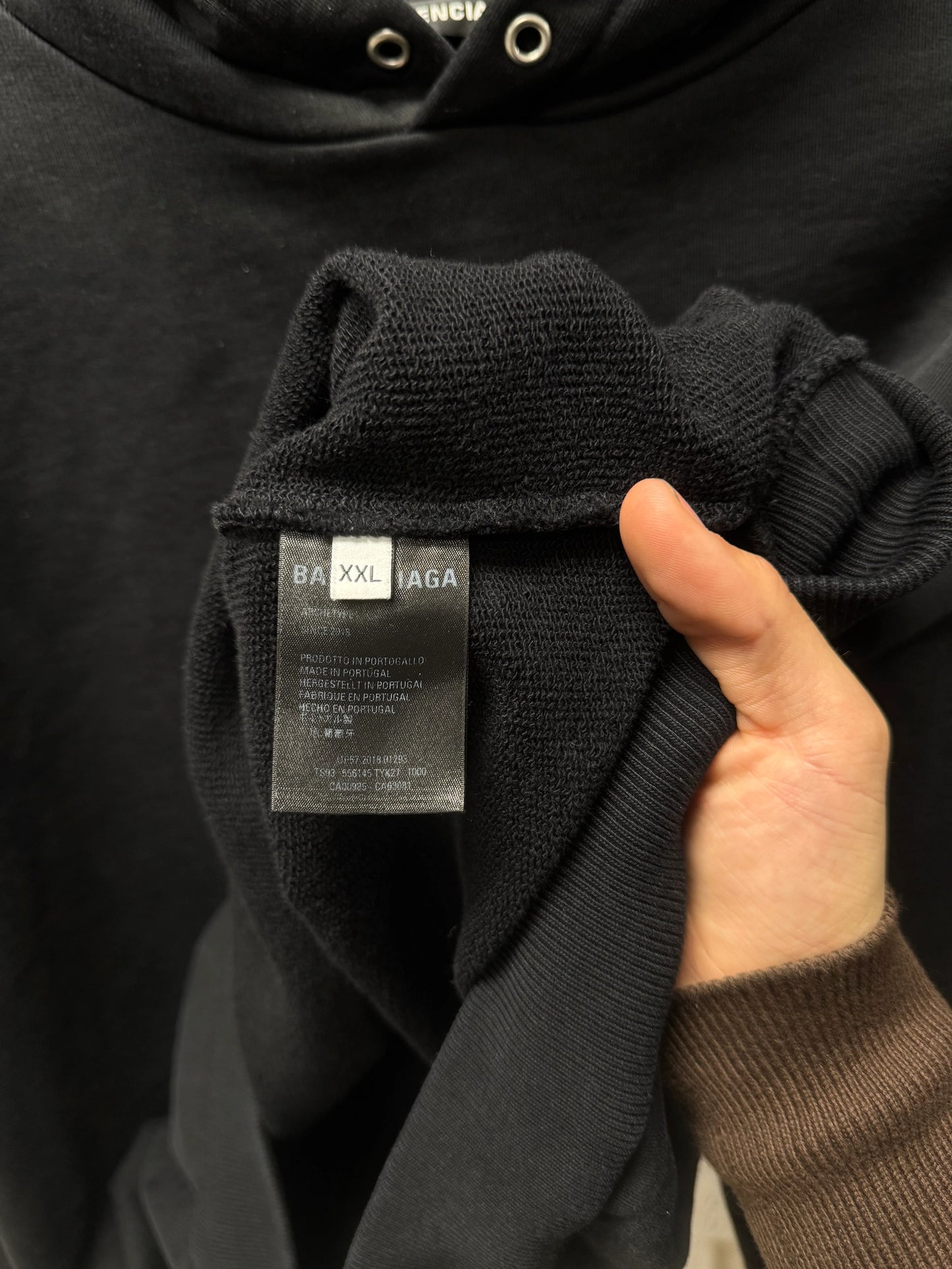 2019 Balenciaga ‘Simple Logo’ Black/White Terry Cotton Pullover Hoodie