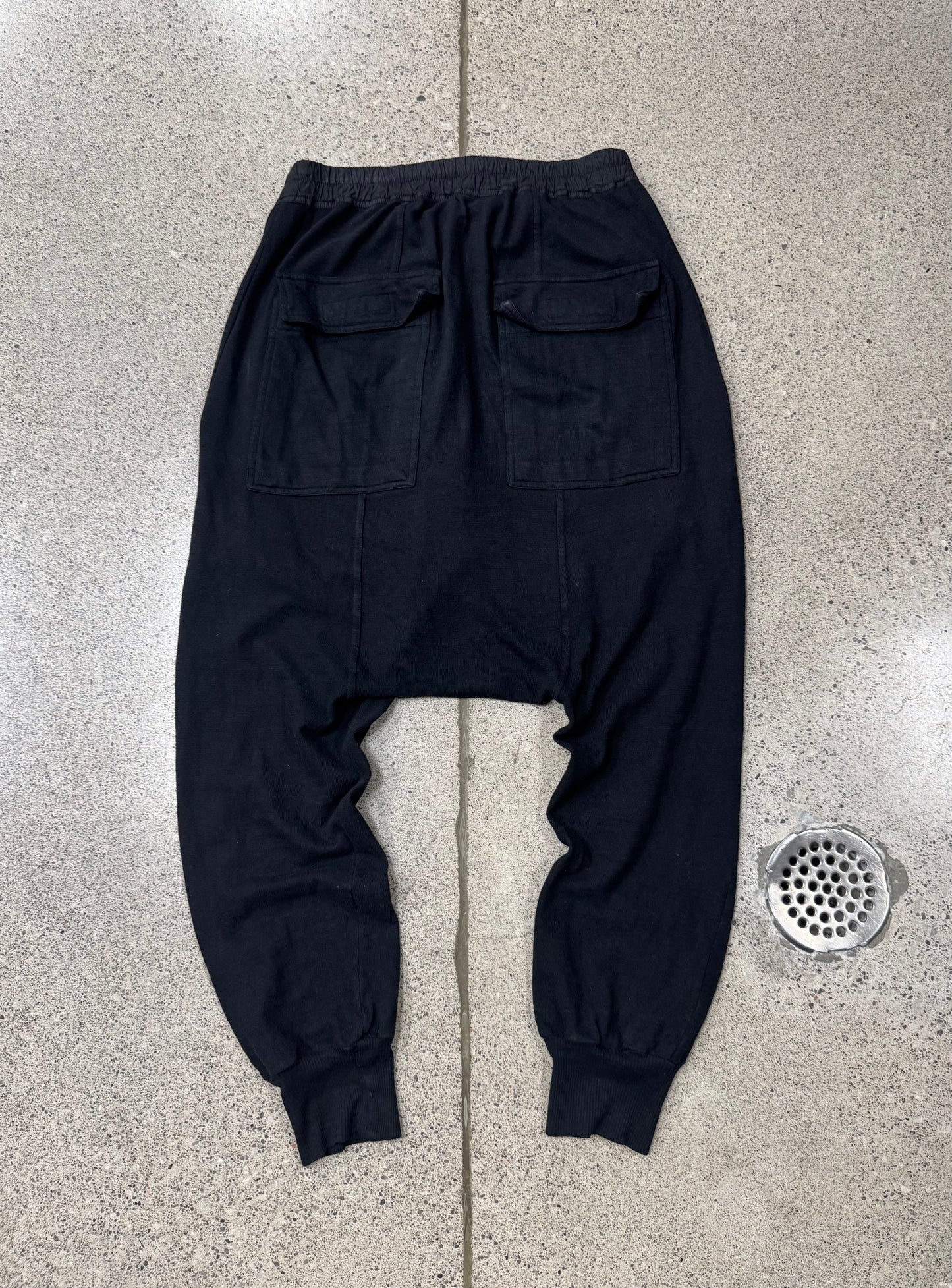 Rick Owens DRKSDHW Black Heavy Cotton ‘Pod’ Drop Crotch Sweatpants