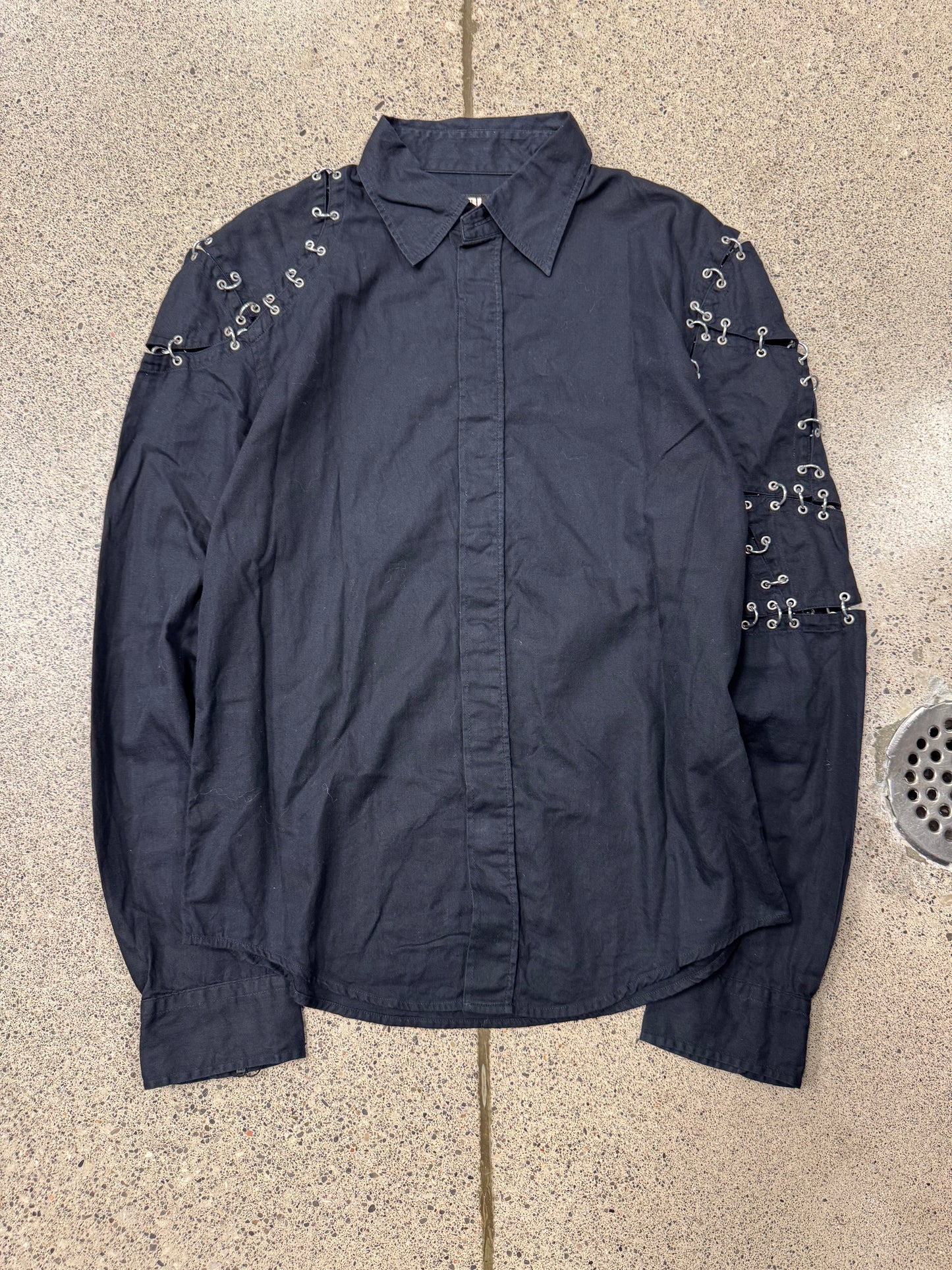 SS2003 Jean Paul Gaultier ‘Piercing’ Black Long Sleeve Collared Shirt