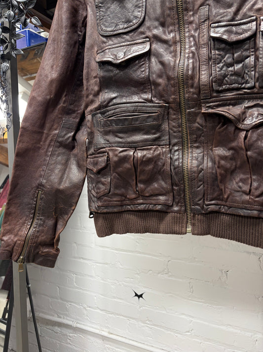 2000s Dolce & Gabbana Brown Lambskin Leather Cargo Jacket