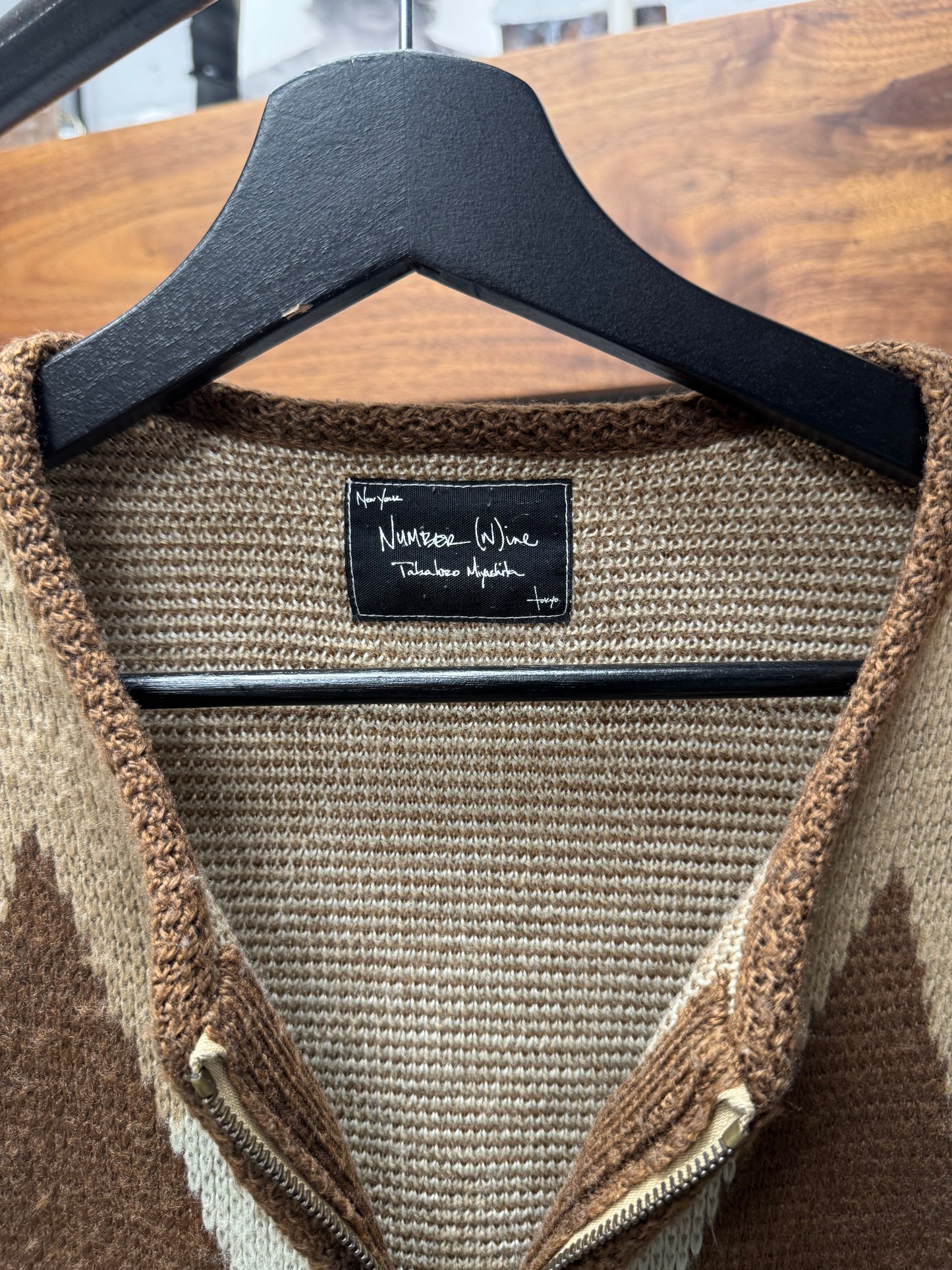 Number (N)ine Argyle Knit Zip-Up Cardigan