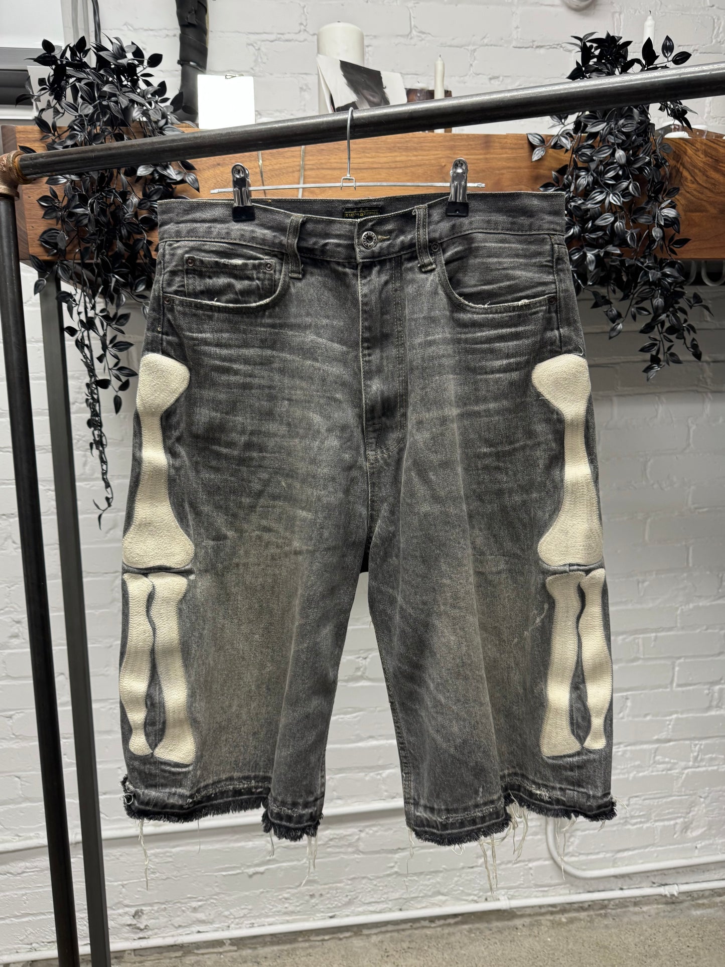 Kapital Grey 14oz ‘Bone Denim’ Cutoff Shorts