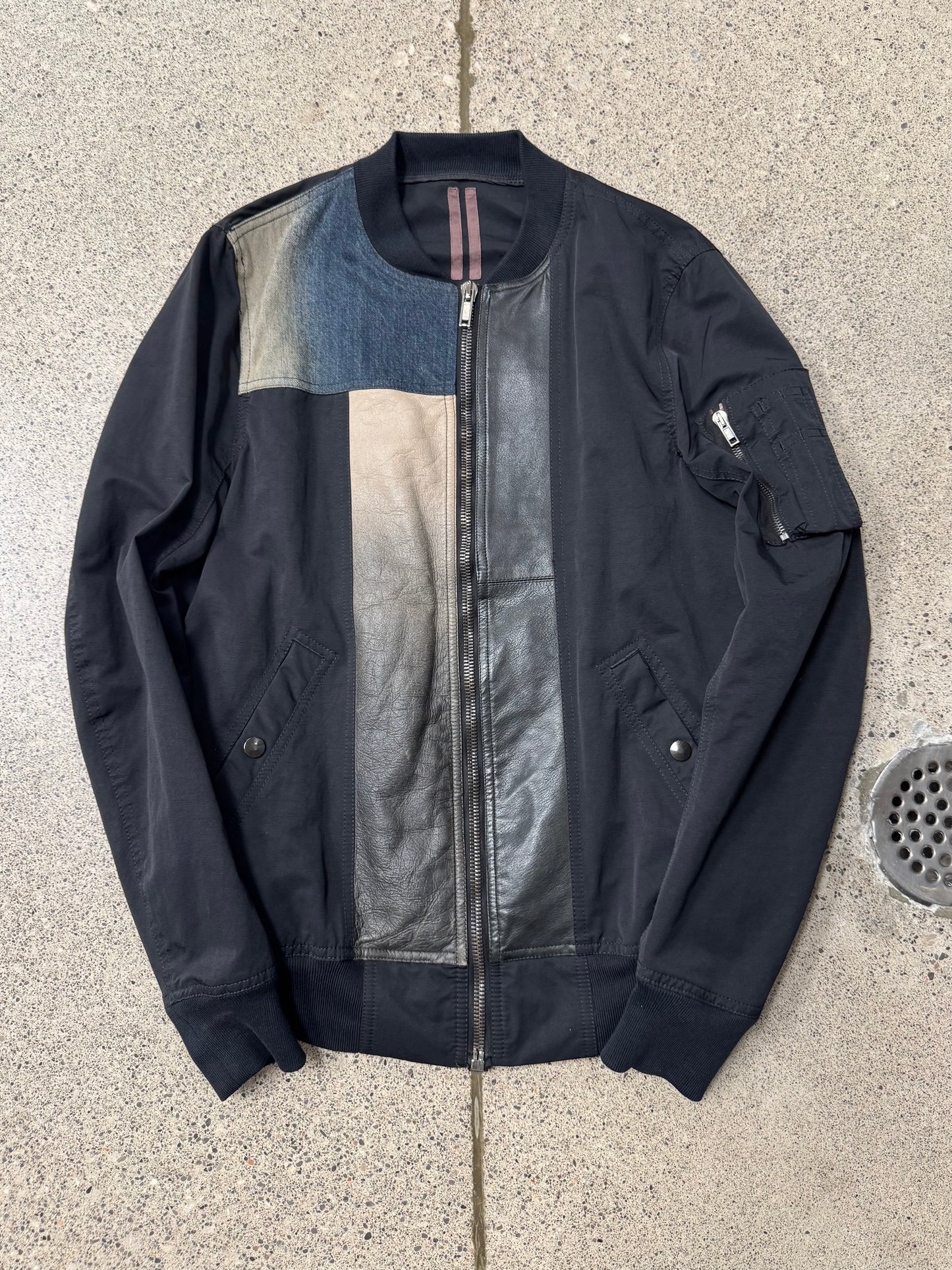 SS2011 Rick Owens ‘Anthem’ Patched Denim Flight Bomber Jacket