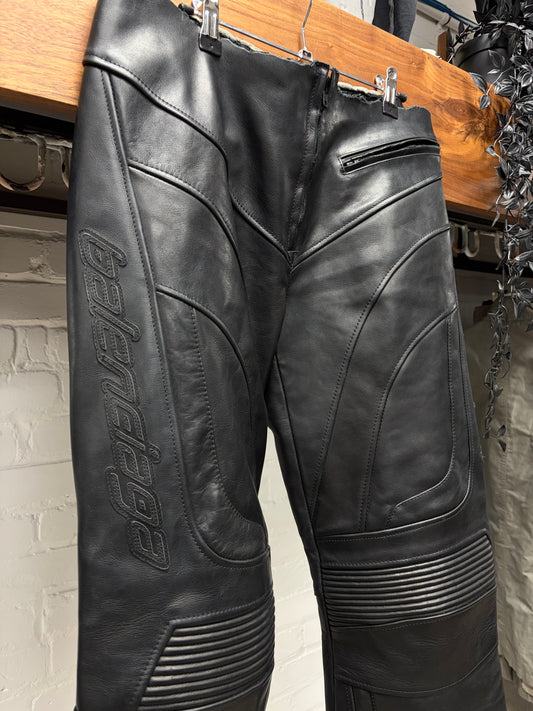 AW2024 Balenciaga ‘Low Waisted’ Unfinished Waistband Black Leather Motorcycle Pants