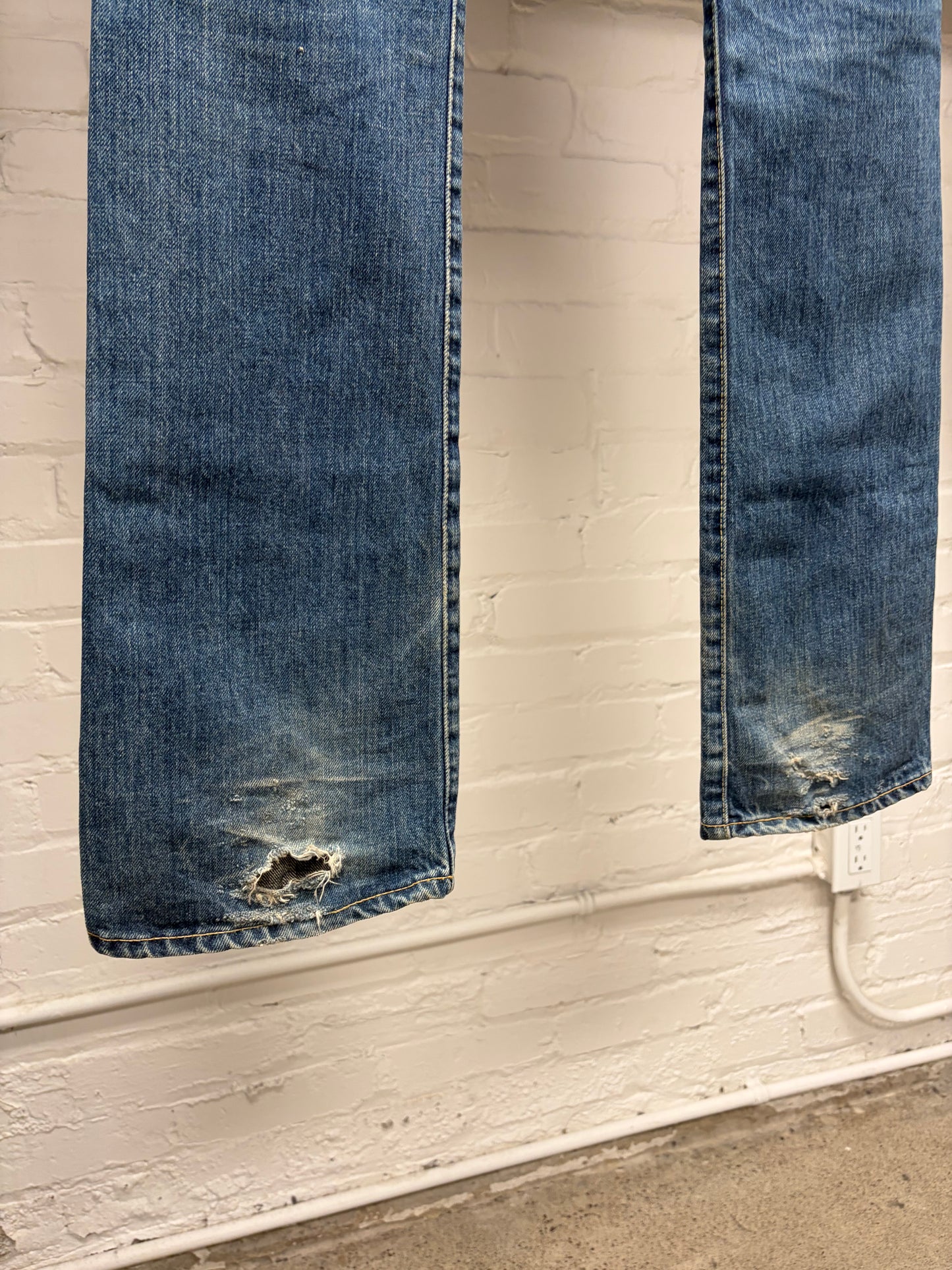 2000s Issey Miyake ‘Mainline’ Dirt Wash Low Rise Flared Leg Skinny Jeans