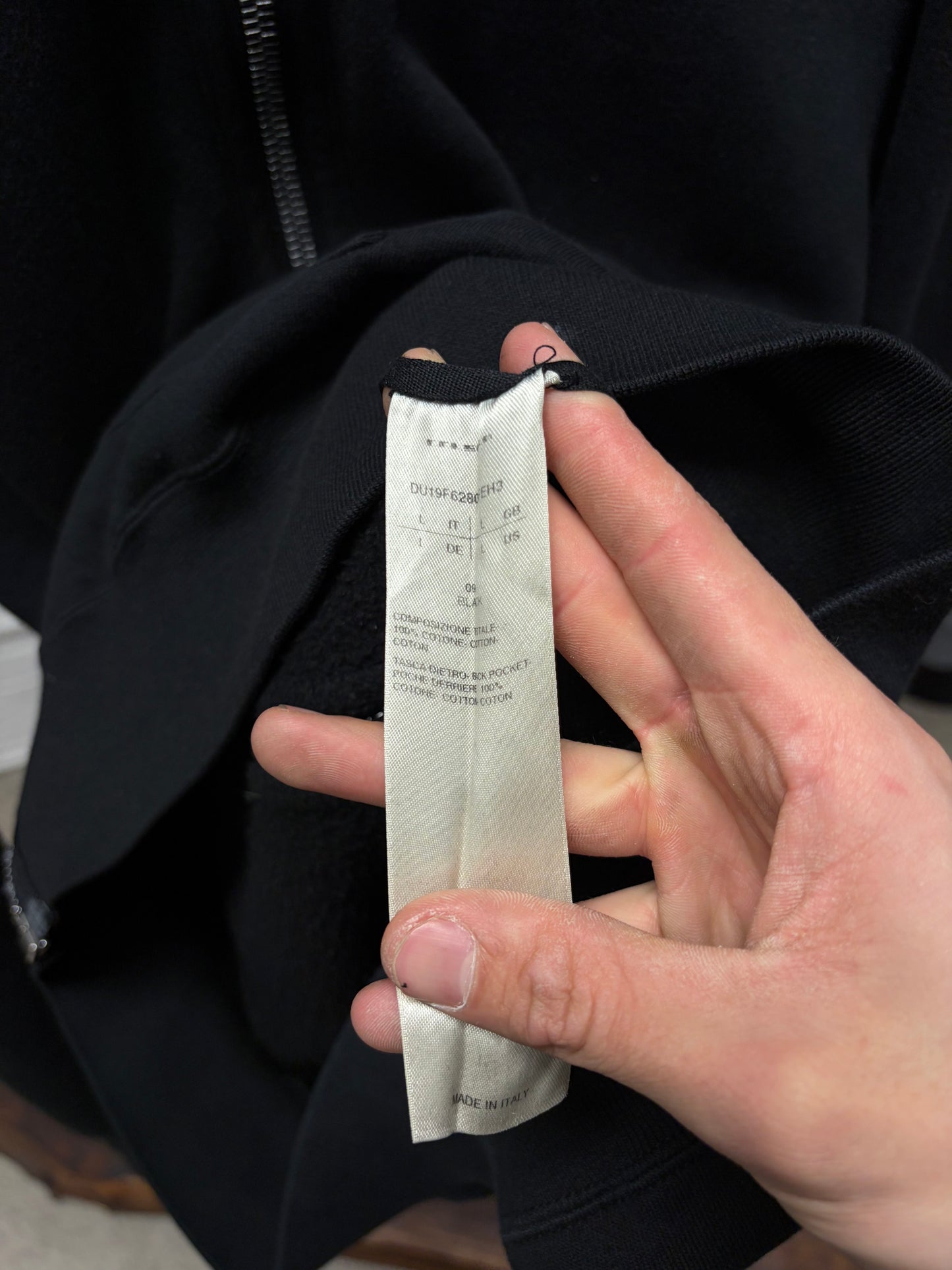 Rick Owens ‘Gimp’ Black Patched Cargo Back Full-Zip Hoodie