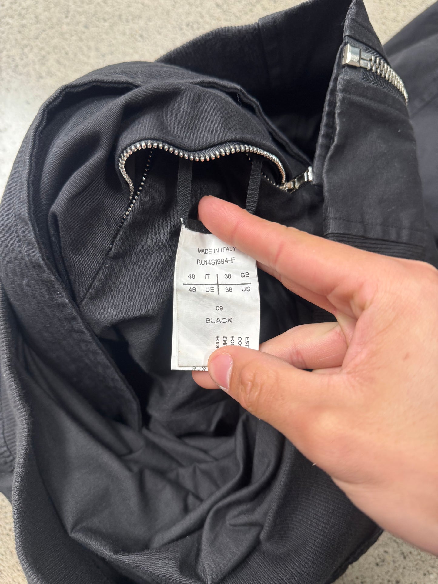SS2014 Rick Owens Black Cotton MA-1 Bomber Jacket