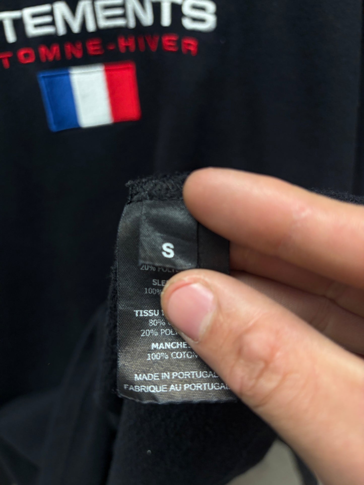 AW2018 Vetements ‘Tricolor’ Embroidered Logo Layered Black Hoodie