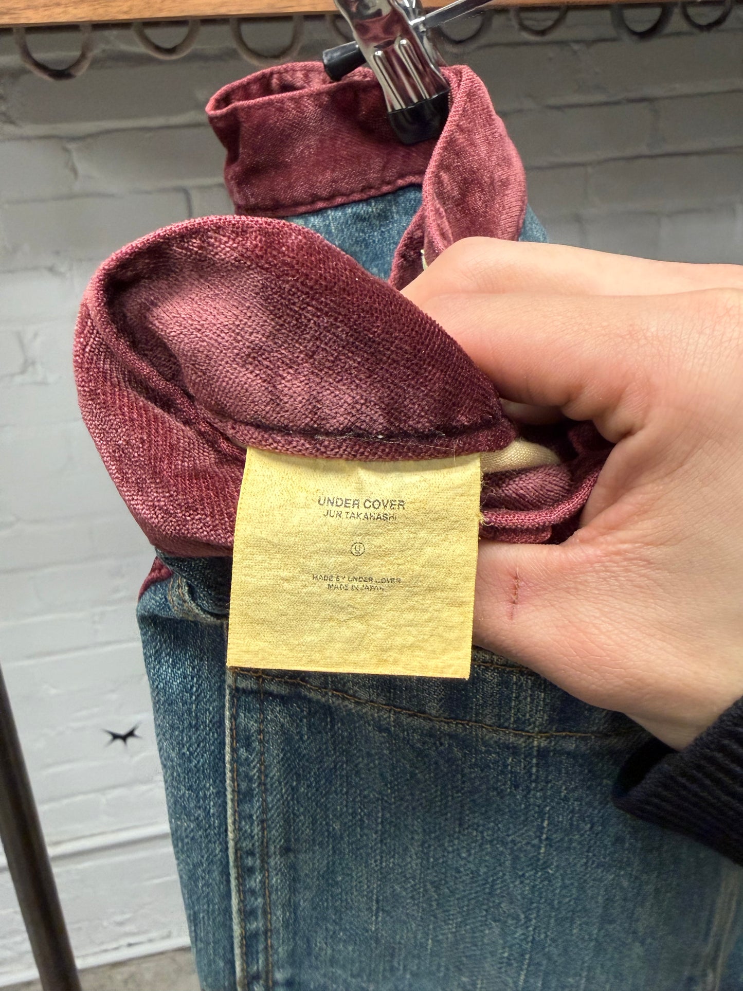 AW2002 Undercover ‘Witches Cell Division’ Cummerbund Blue/Red Velour Trim Denim
