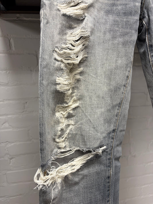 2000s Gucci Heavily Distressed Grey Washed Skinny Jeans