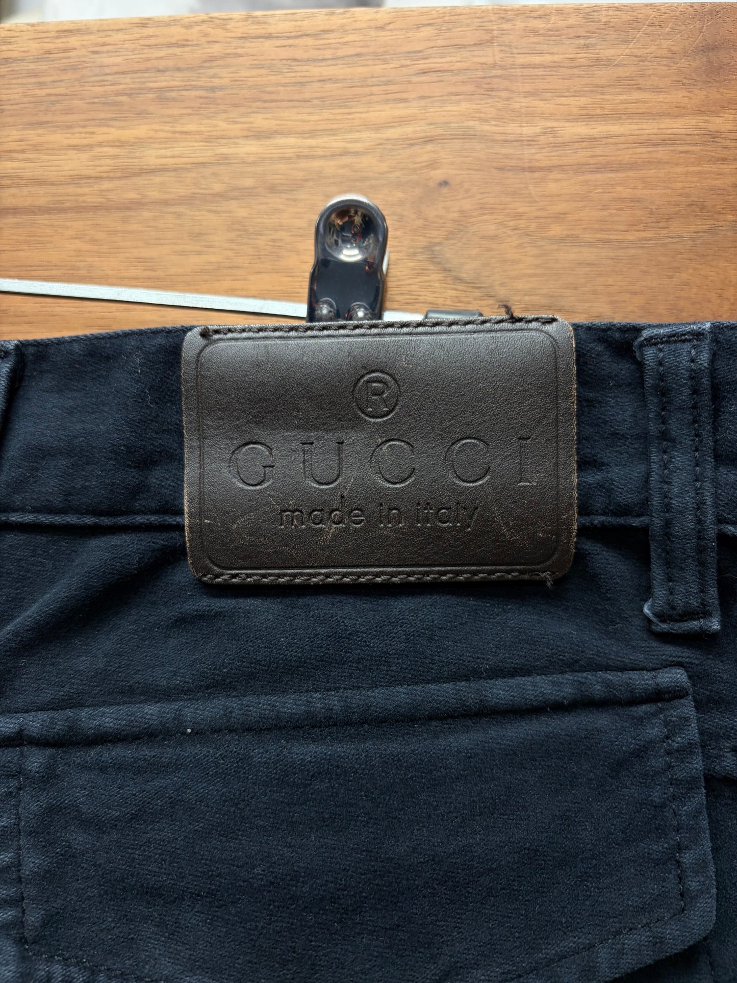 Vintage Gucci Brown Side Stripe Raw Blue Skinny Jeans