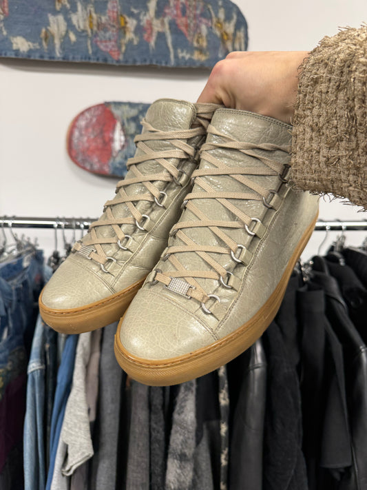 Balenciaga ‘Arena’ Calfskin Leather Grey/Gum Sole High Top Sneakers