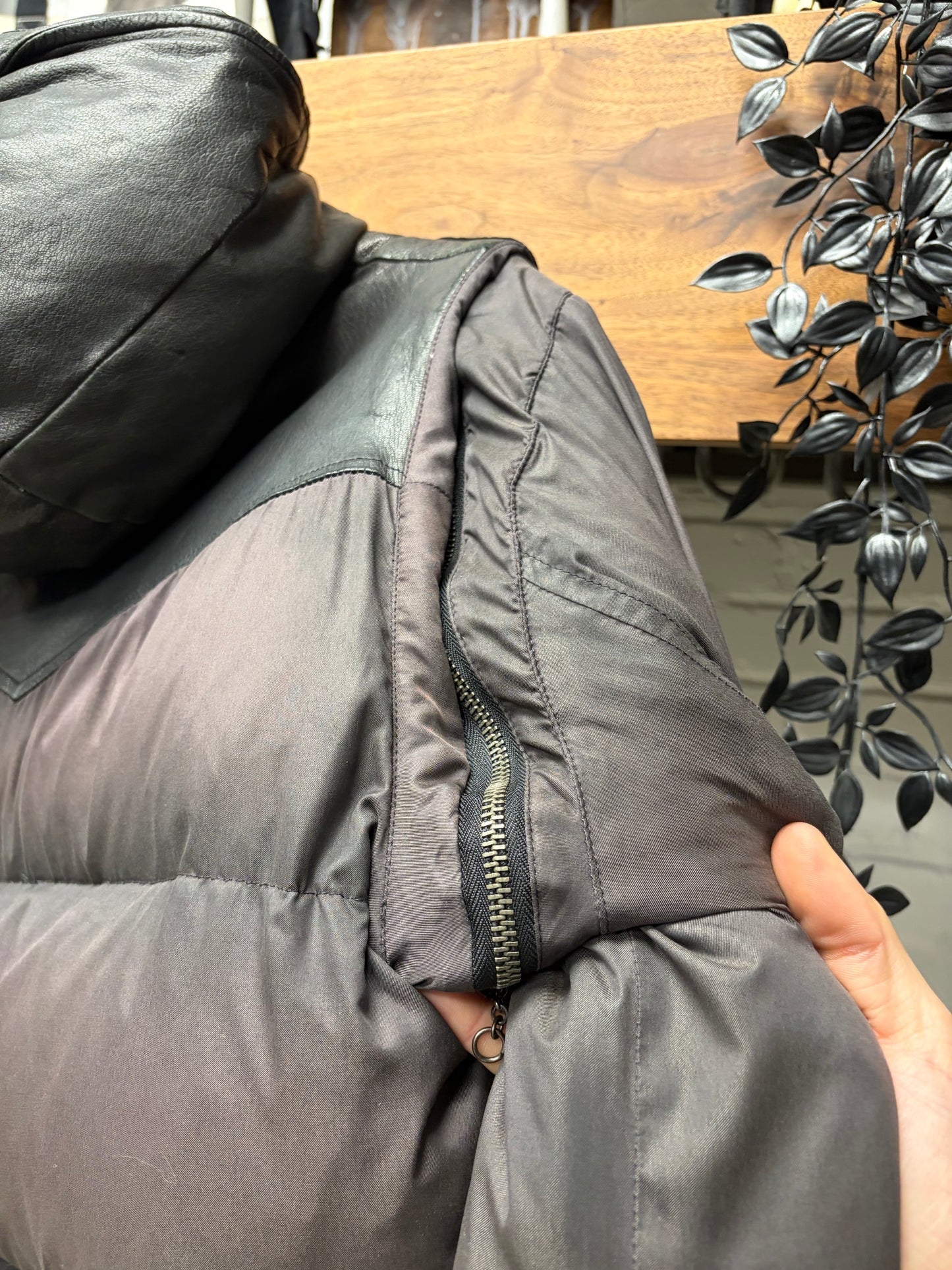 Mihara Yasuhiro Leather/Down Filled Black Puffer Jacket