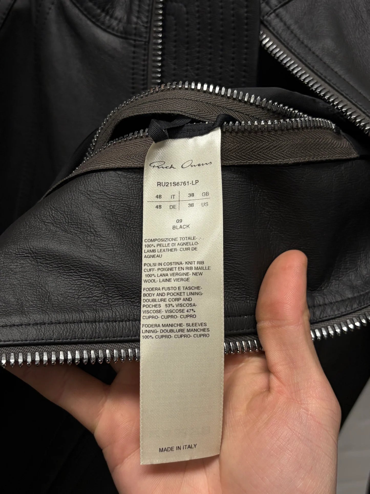 SS2021 Rick Owens ‘Phlegethon’ Intarsia Black Lambskin Leather Jacket