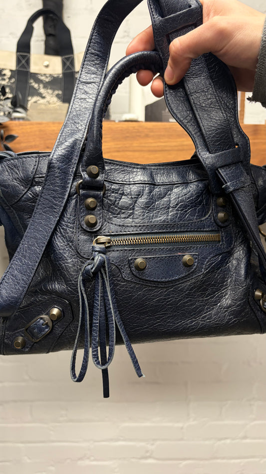 Balenciaga Purple Lamb Leather ‘Mini City Bag’ With Crossbody Strap