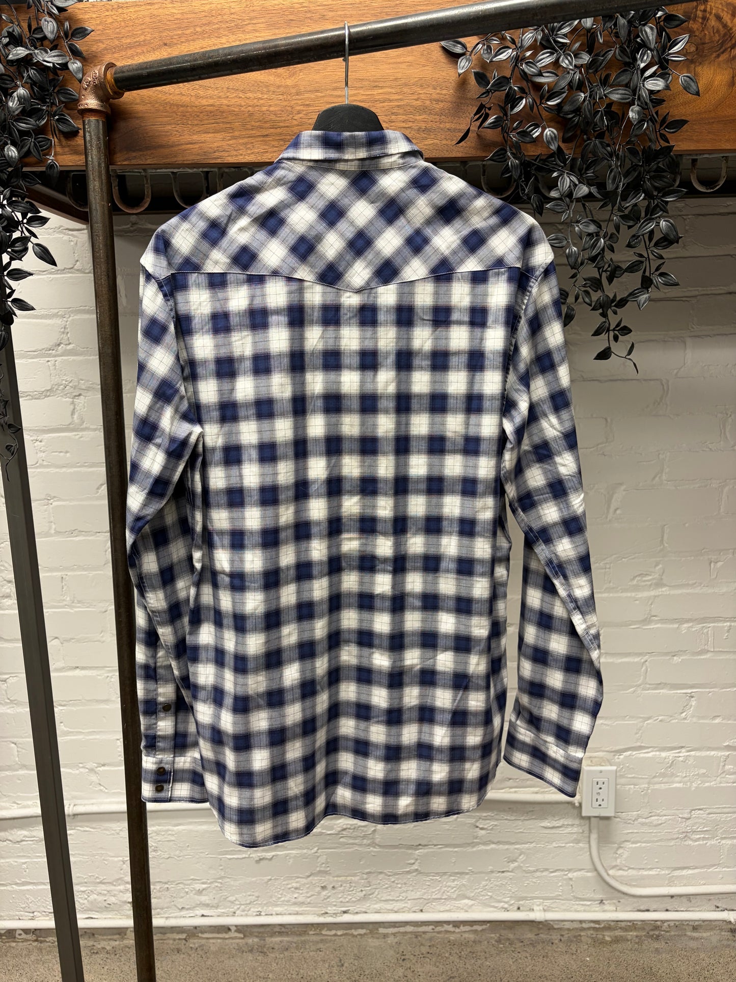 Balmain Blue Plaid Patterned Button Snap Collared Shirt