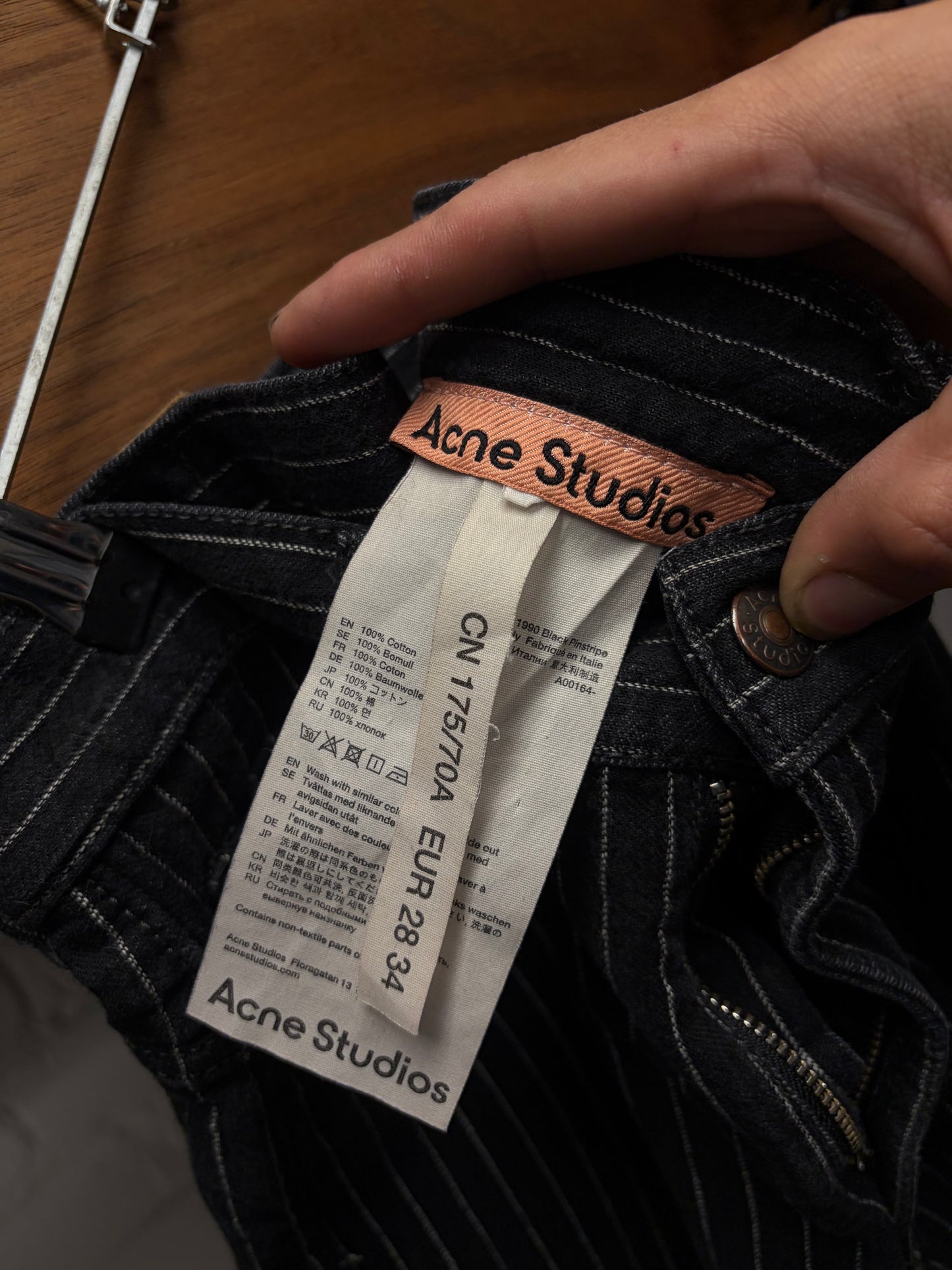 Acne Studios Pinstripe Black/White Flared Leg Denim