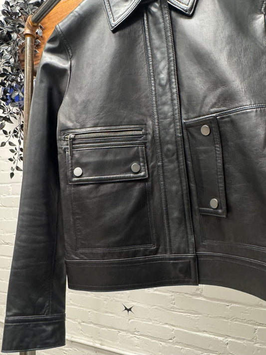 Helmut Lang Cropped Black Lambskin Leather Jacket