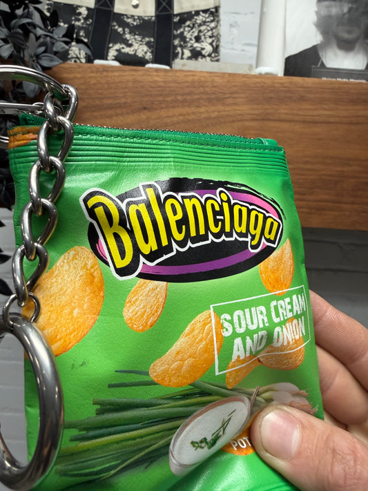SS2025 Balenciaga ‘Sour Cream & Onion’ Leather Chip Bag Keychain Pouch