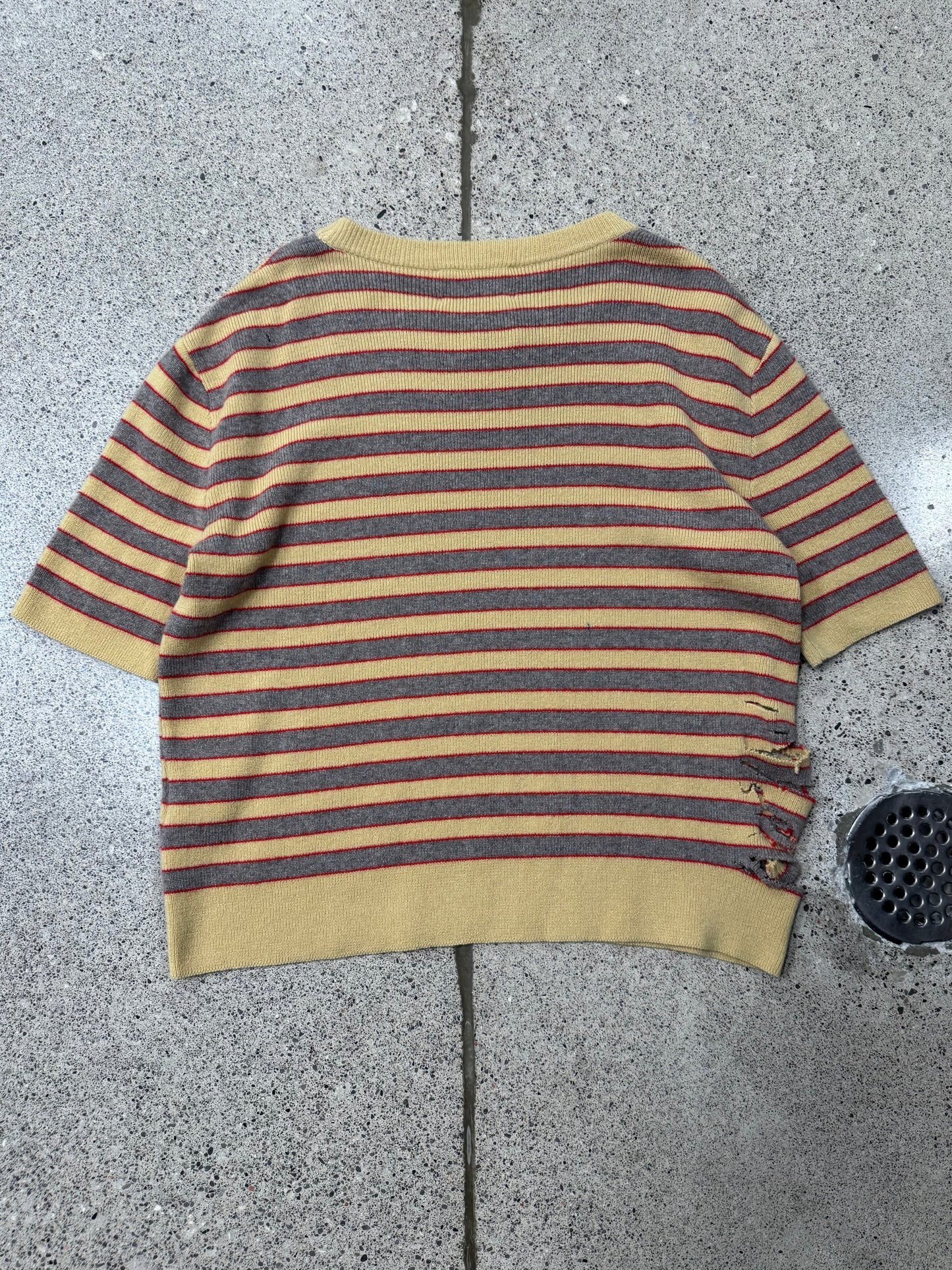 AW2024 Enfants Riches Deprimes Distressed Cashmere Striped Short Sleeve Sweater