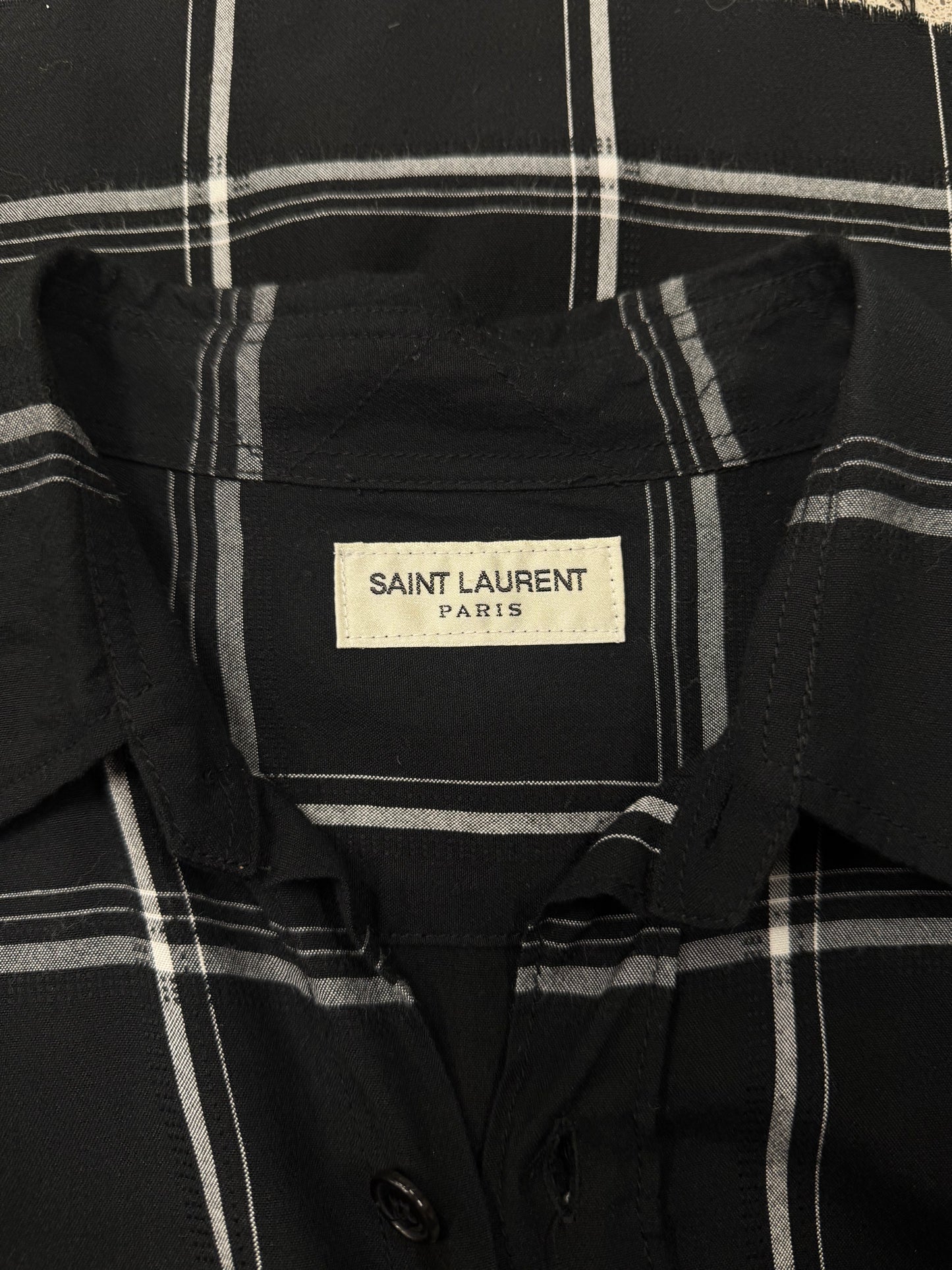 Saint Laurent Silk Blend Distressed Plaid Flannel