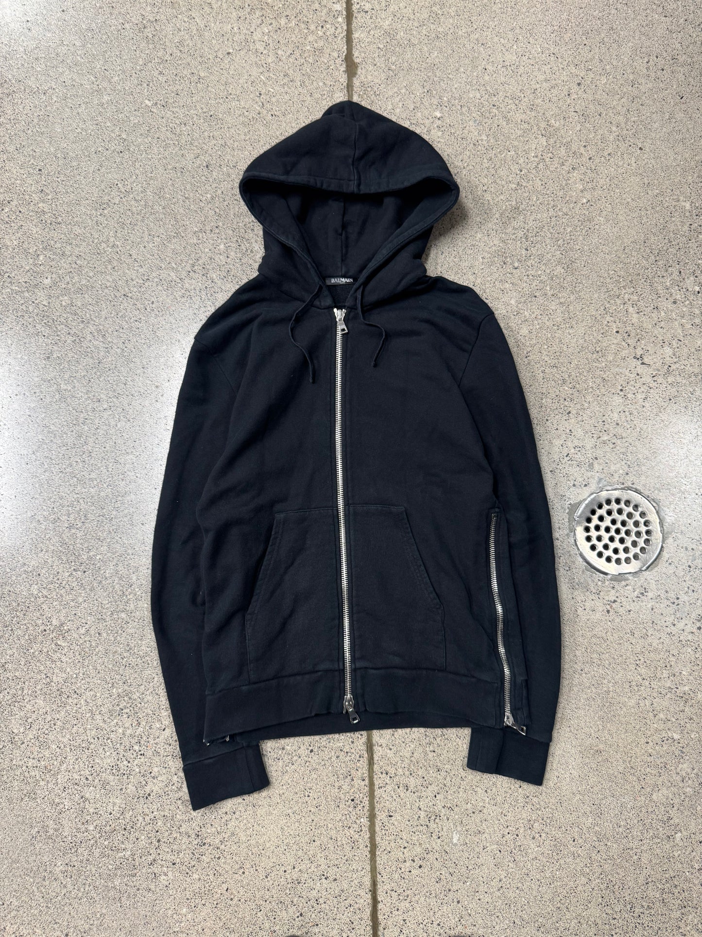 Balmain ‘Side-Zip’ Black Cotton Zip-Up Hoodie