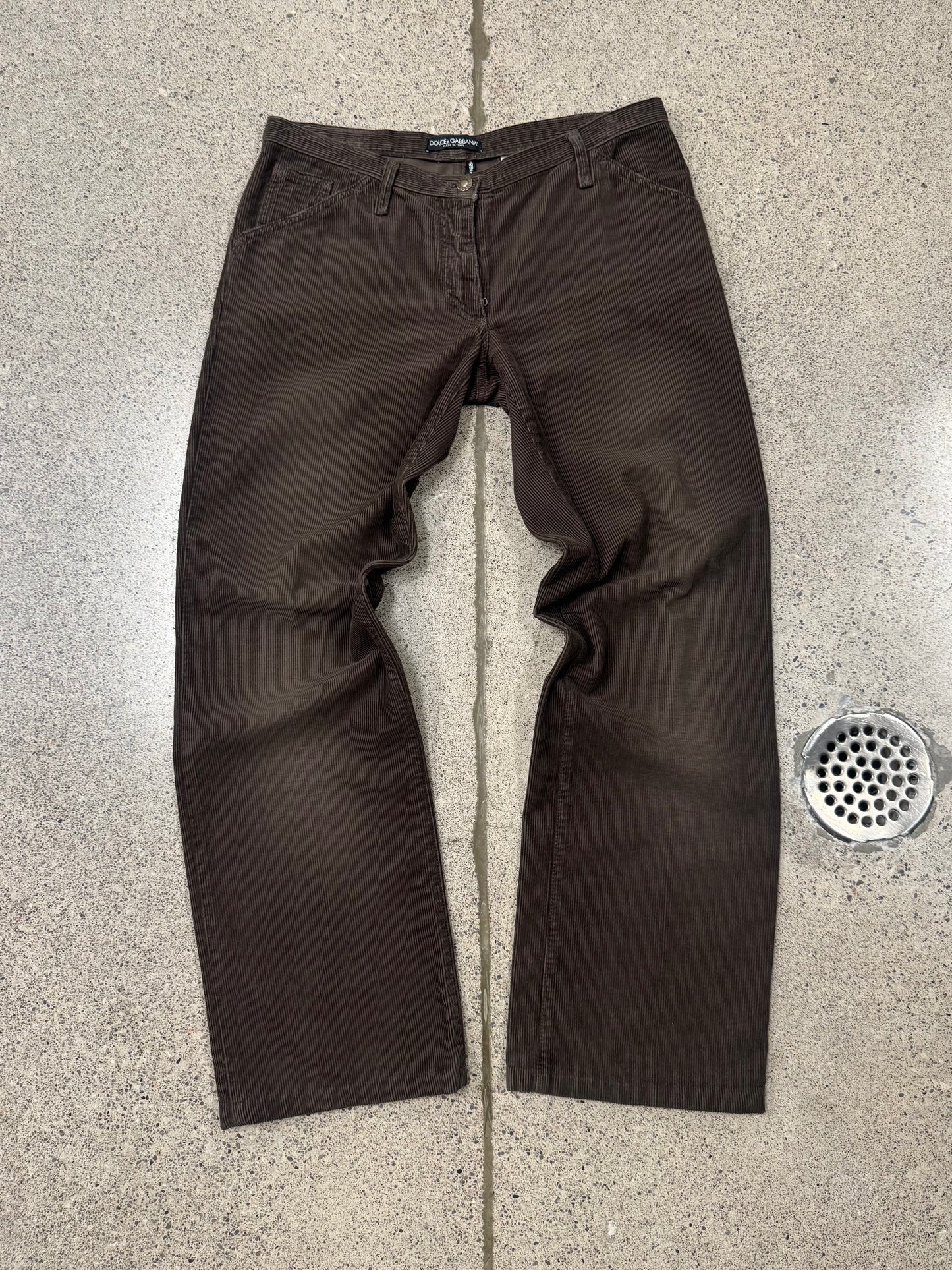 2000s Dolce & Gabbana Brown Corduroy Wide Leg Pants