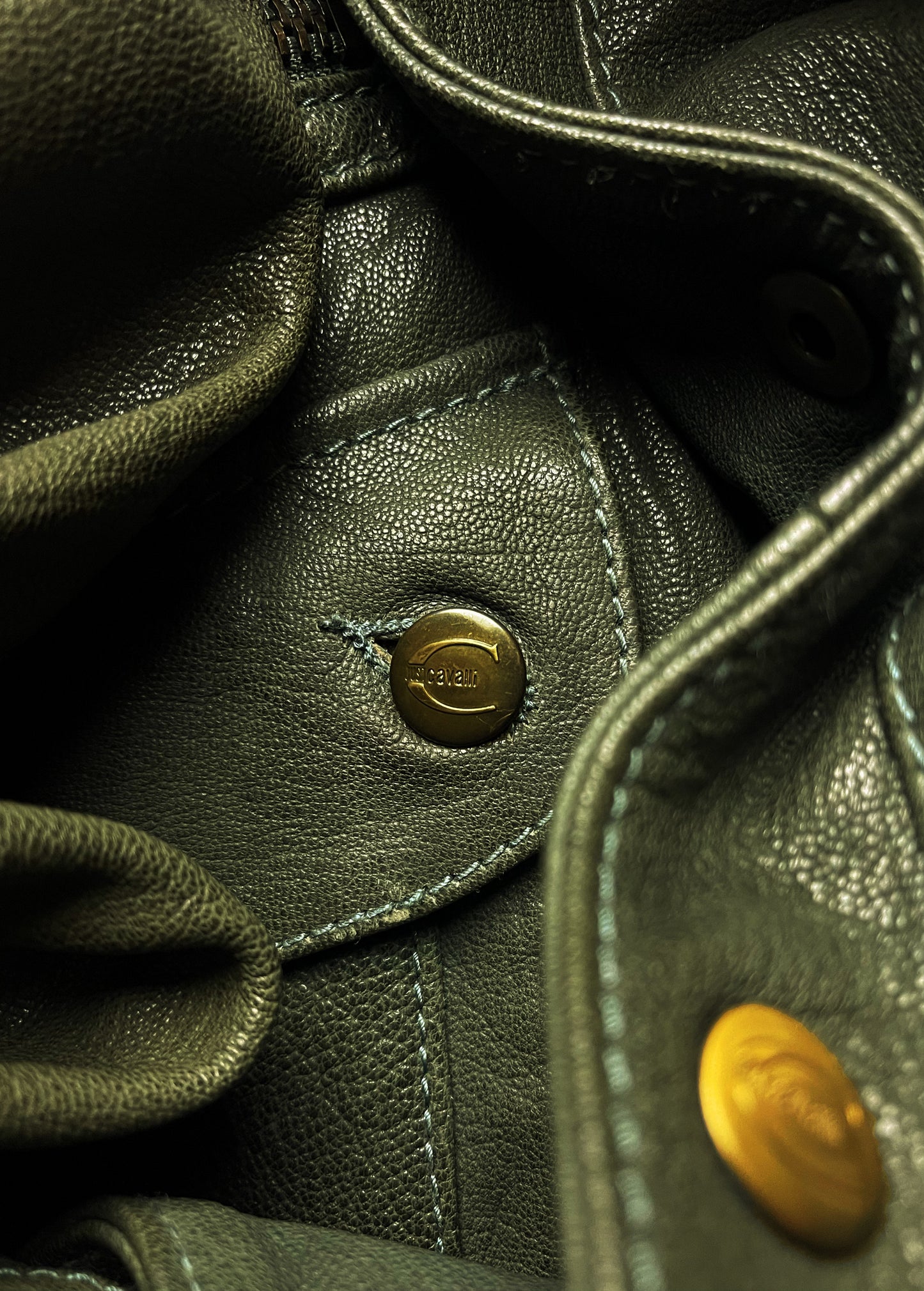 2000’s Roberto Cavalli ‘Moss Green’ Cargo Pocket Leather Jacket