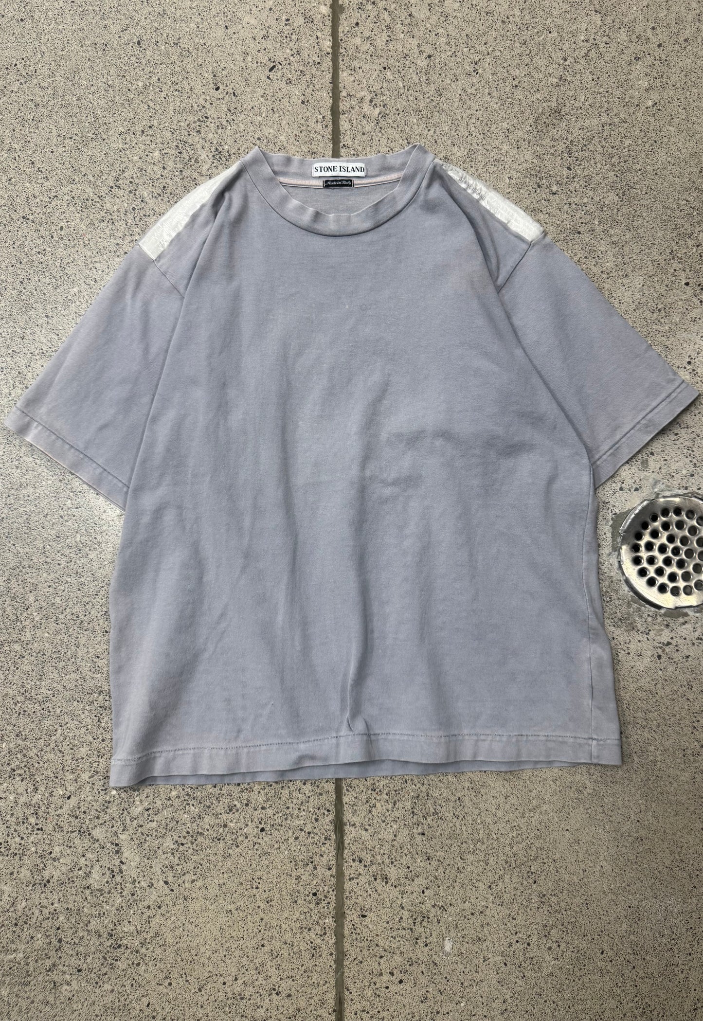 90s Stone Island Tape Logo Faded Grey T-Shirt