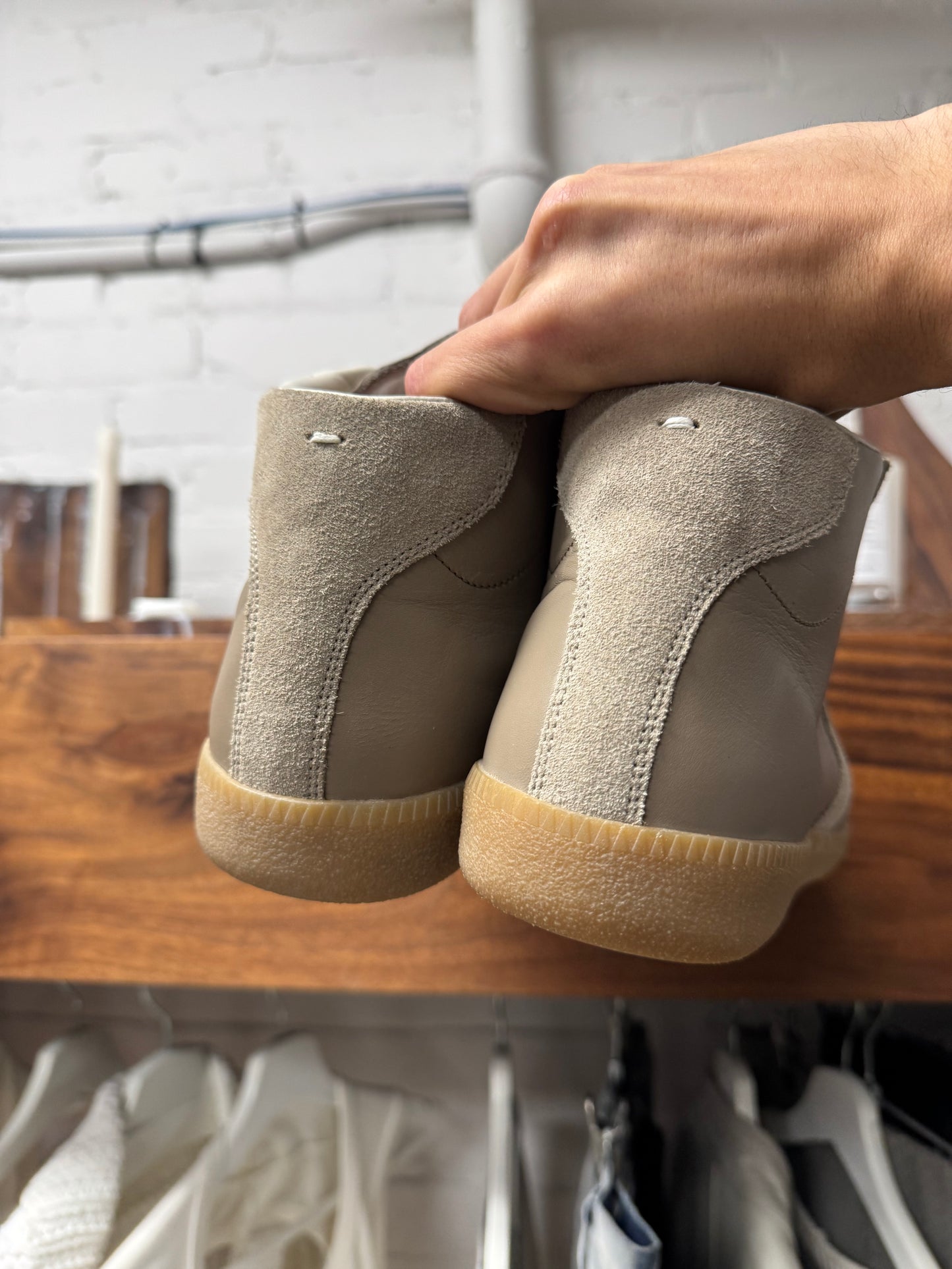 Maison Margiela ‘G.A.T.’ Light Brown Suede/Leather High Top Sneakers