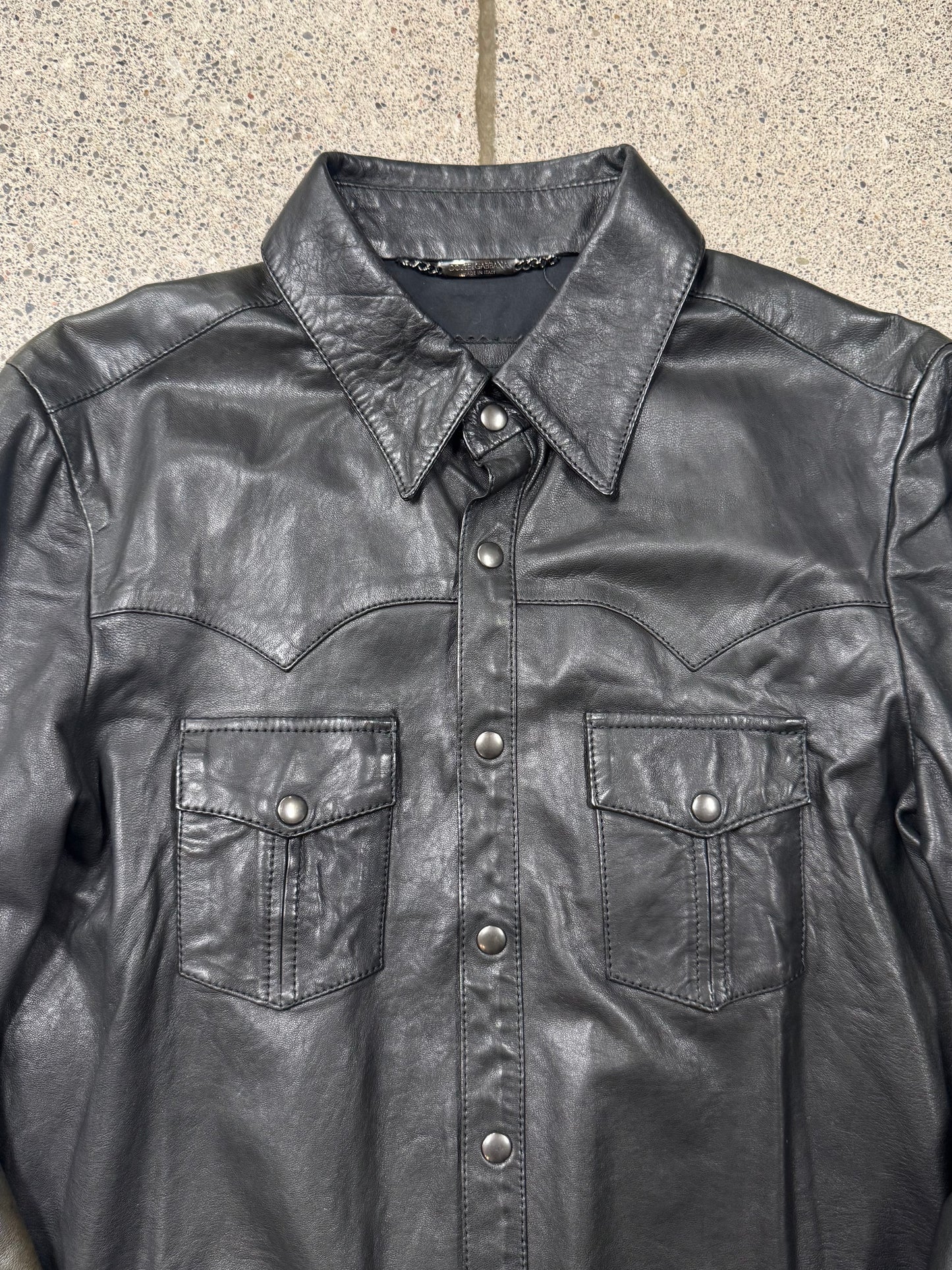Dolce & Gabbana Mainline Lambskin Leather ‘Western’ Button Snap Shirt