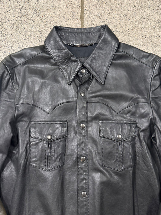 Dolce & Gabbana Mainline Lambskin Leather ‘Western’ Button Snap Shirt