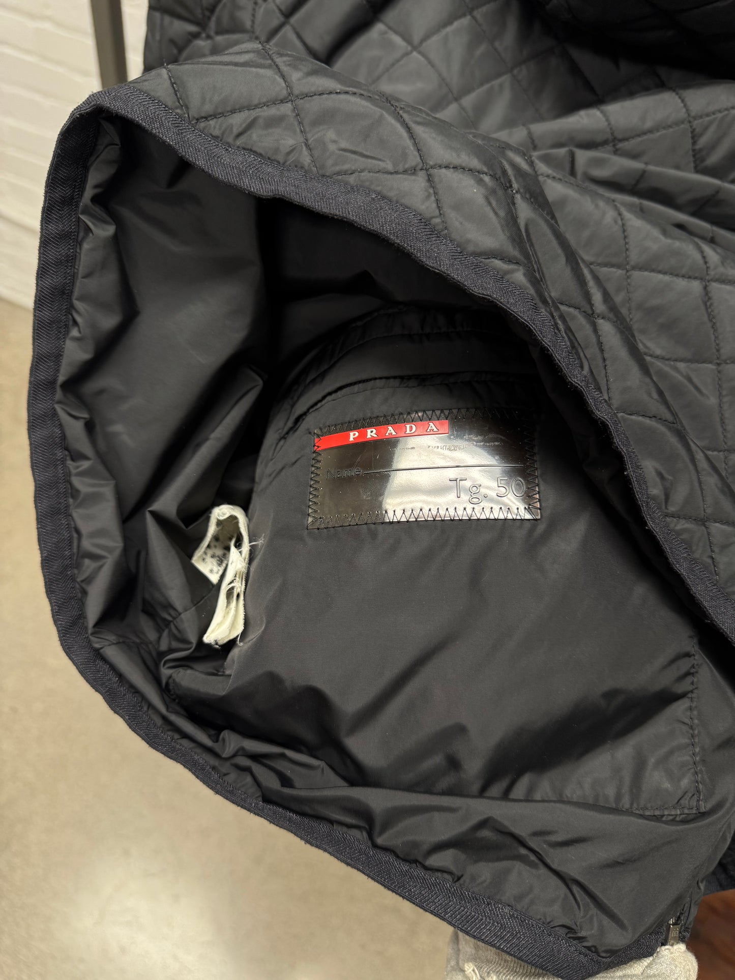 2000s Prada Quilted Down Fill Saffiano Logo Puffer Jacket
