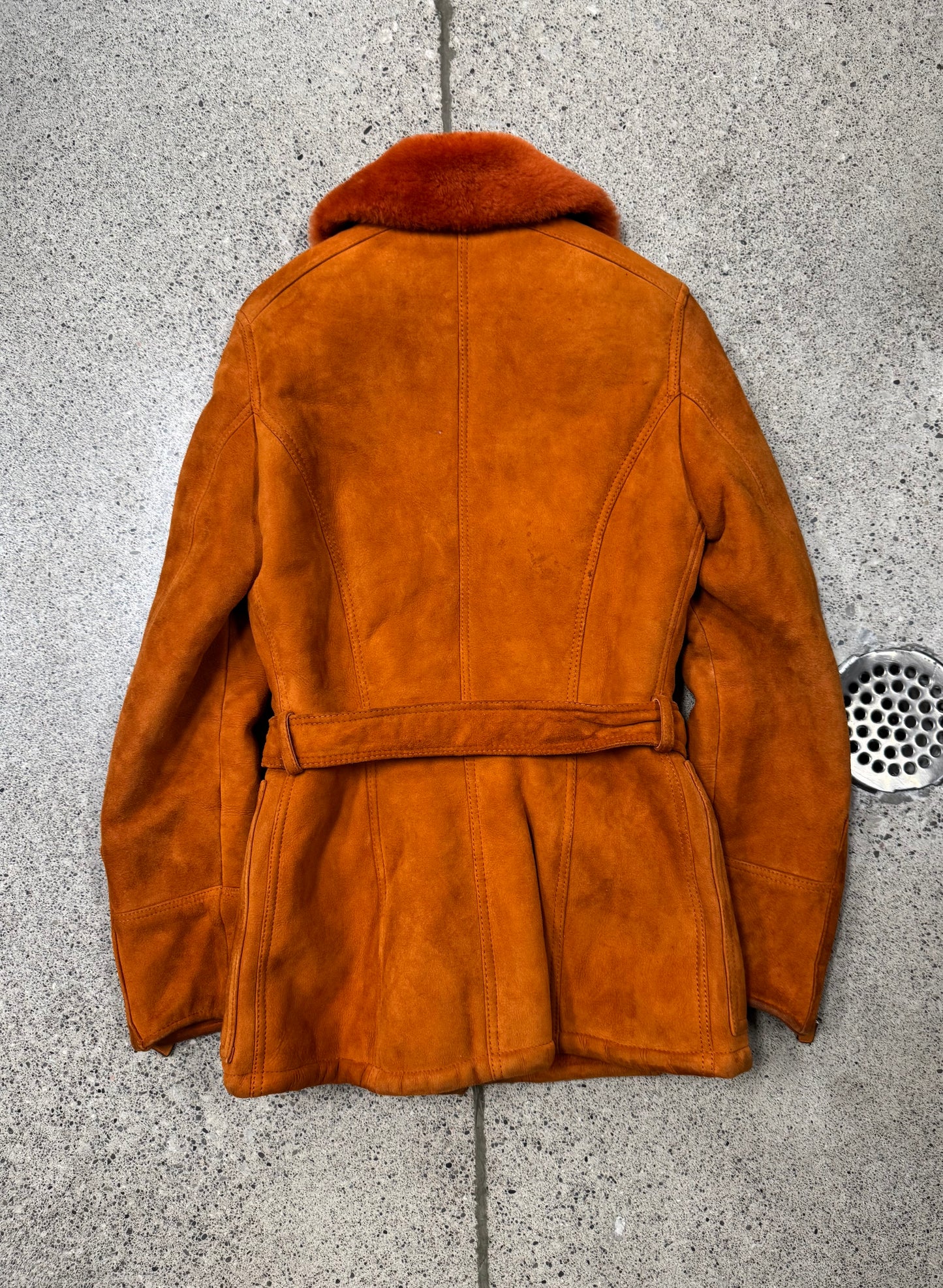 AW1995 Gucci by Tom Ford Orange Shearling Lined Suede Belted Jacket