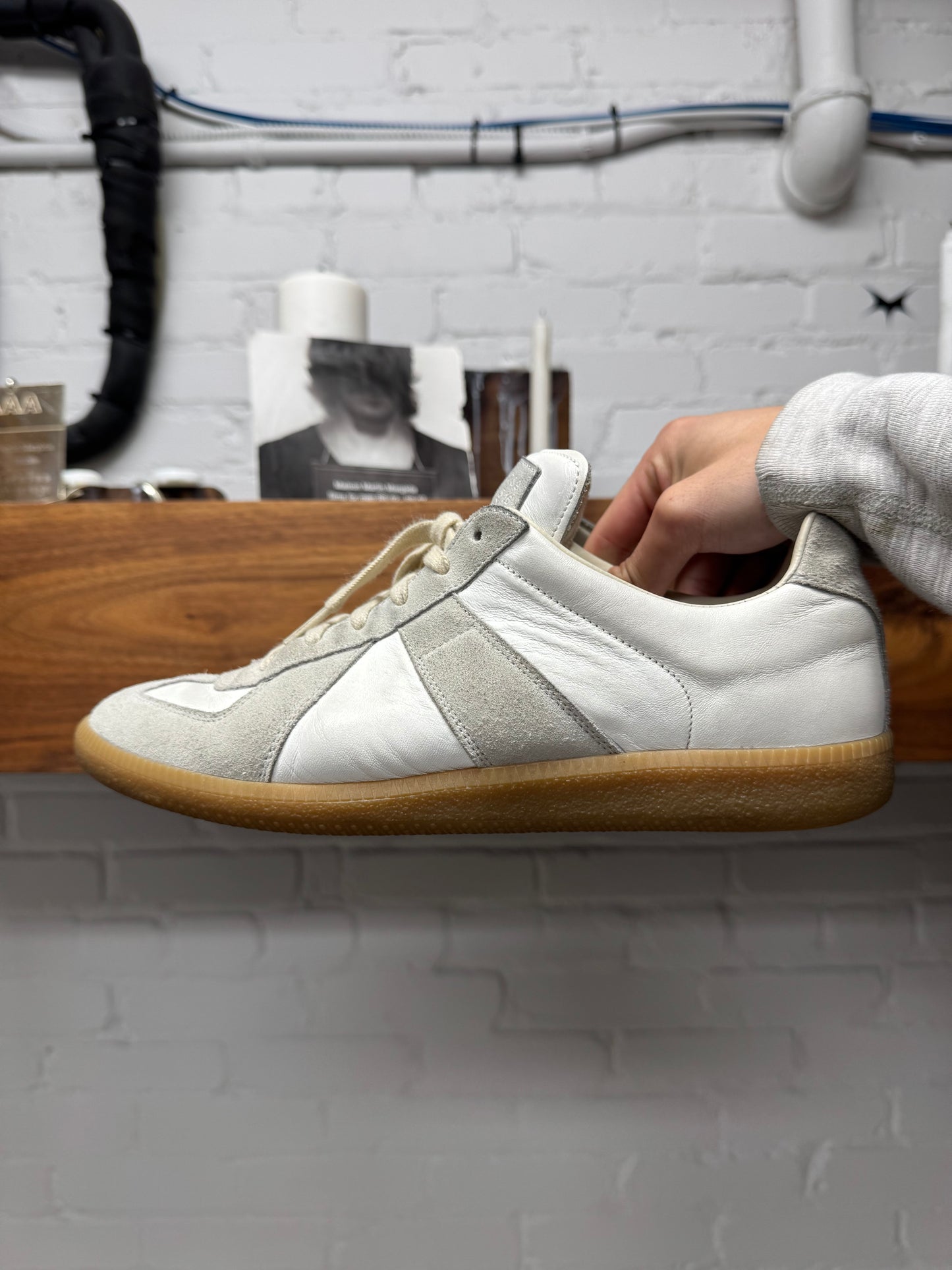 Maison Margiela G.A.T. White Leather/Gum Sole Low Top Sneakers