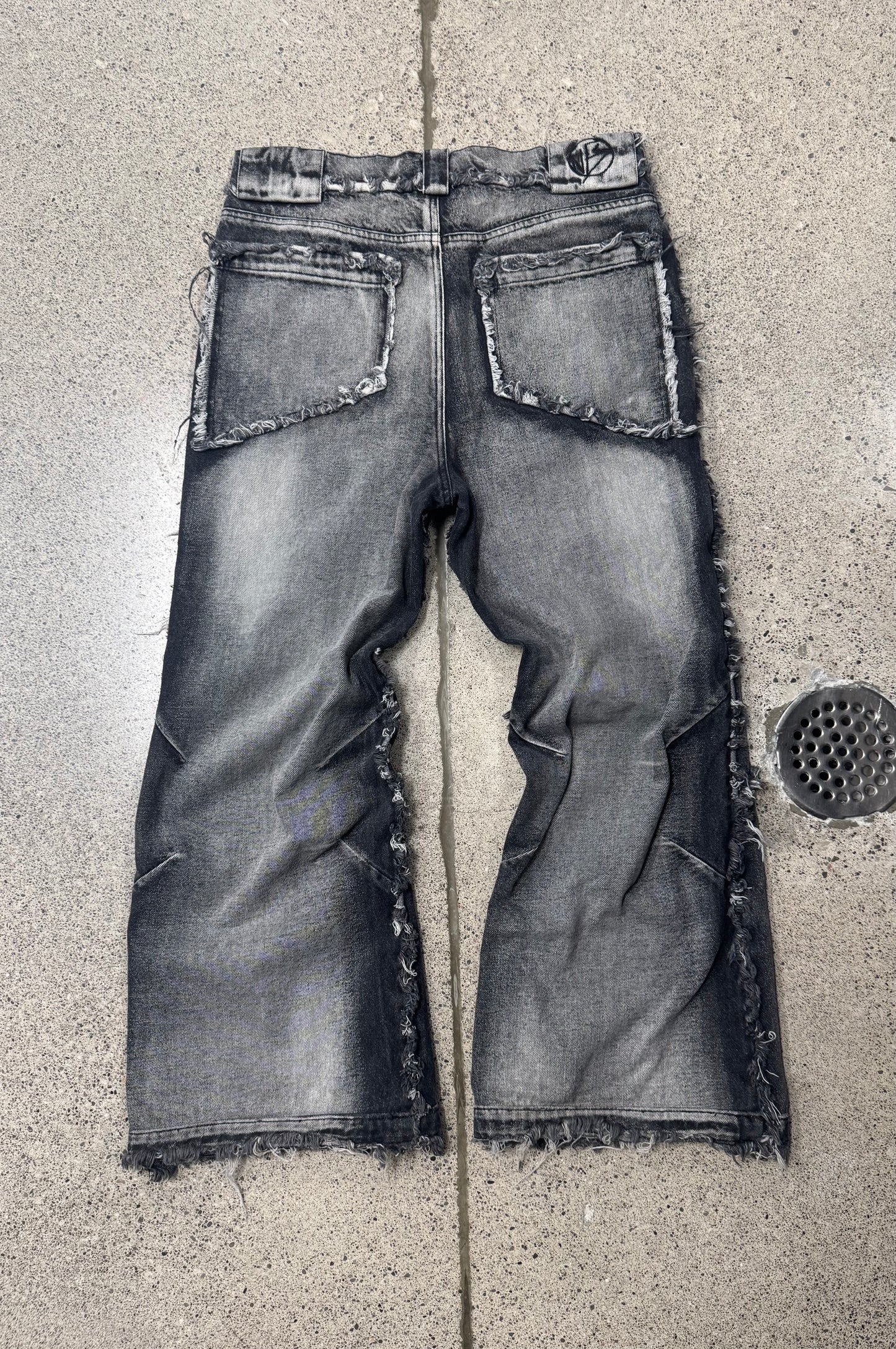 No Faith Studios ‘001’ Washed Grey Flared Denim