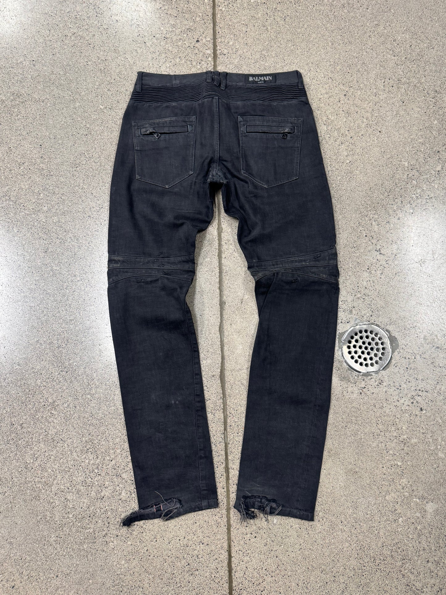 Balmain Waxed Grey Biker Denim