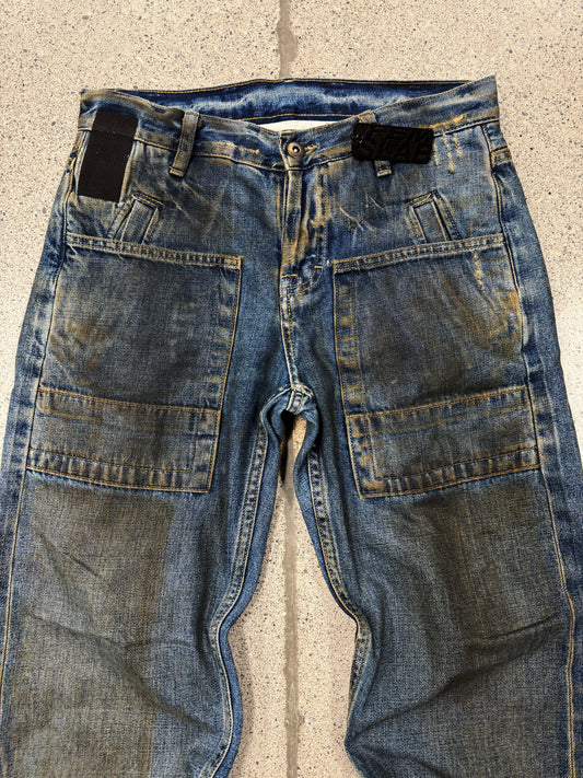 2000s Rick Owens ‘Slab’ Dirt Wash Blue Bootcut Denim